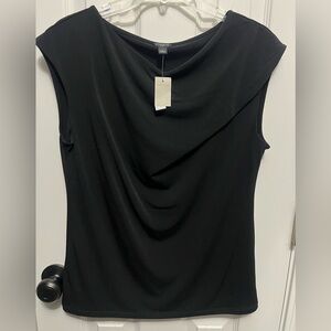 Ann Taylor black crepe knit drape front top. Size L. NWT